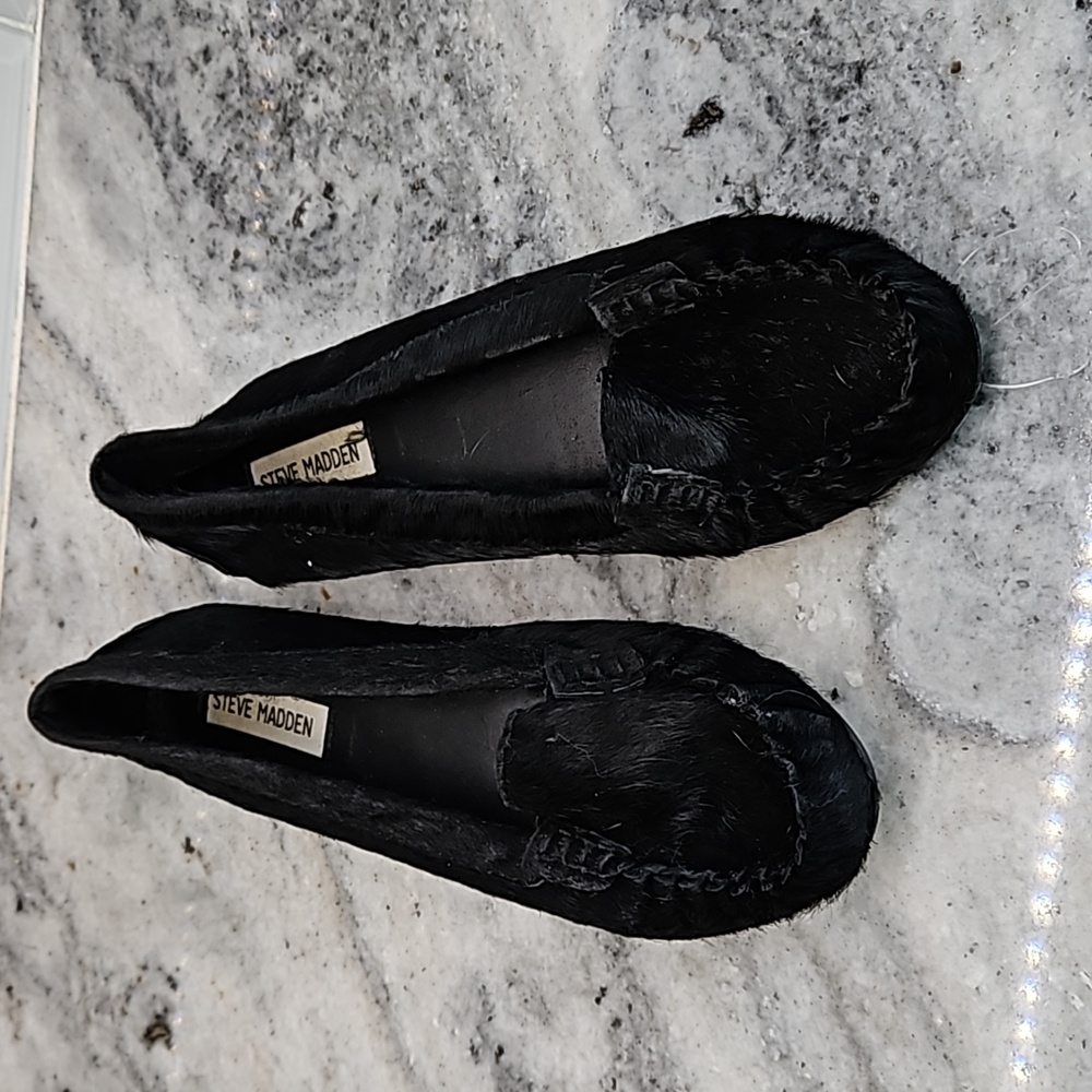 Steve Madden  Mistrol black fur loafers, ballet 8